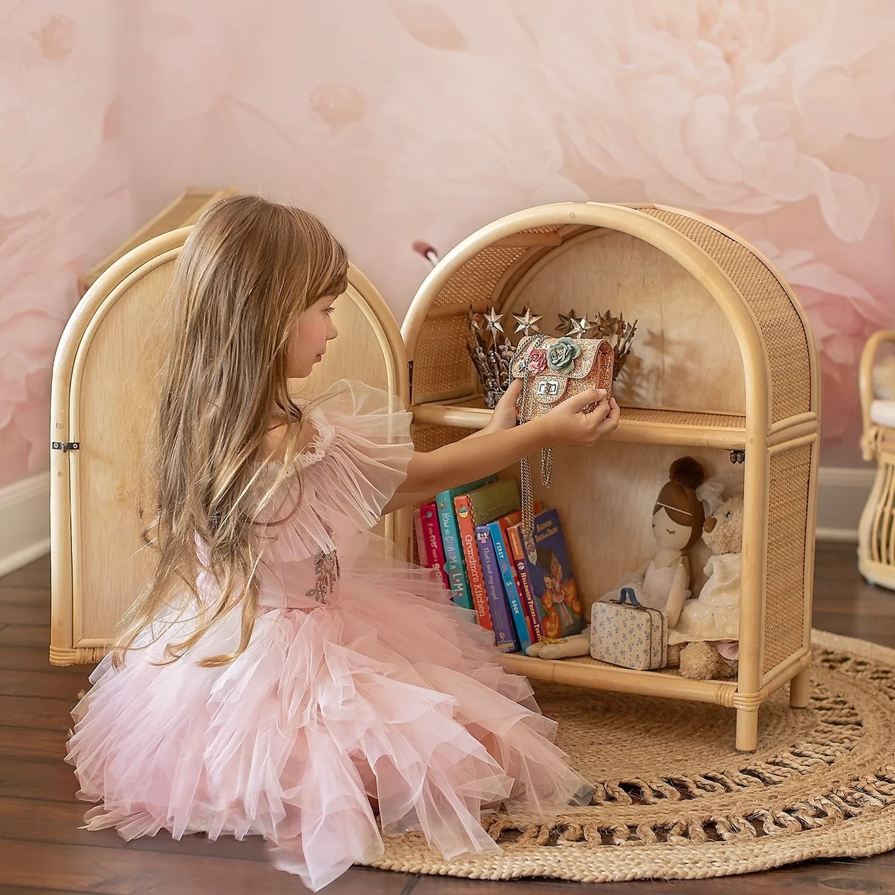 Premium Quality Rattan Rainbow Cabinet Hand Braided Natural Rattan Cabinet For Kids Room