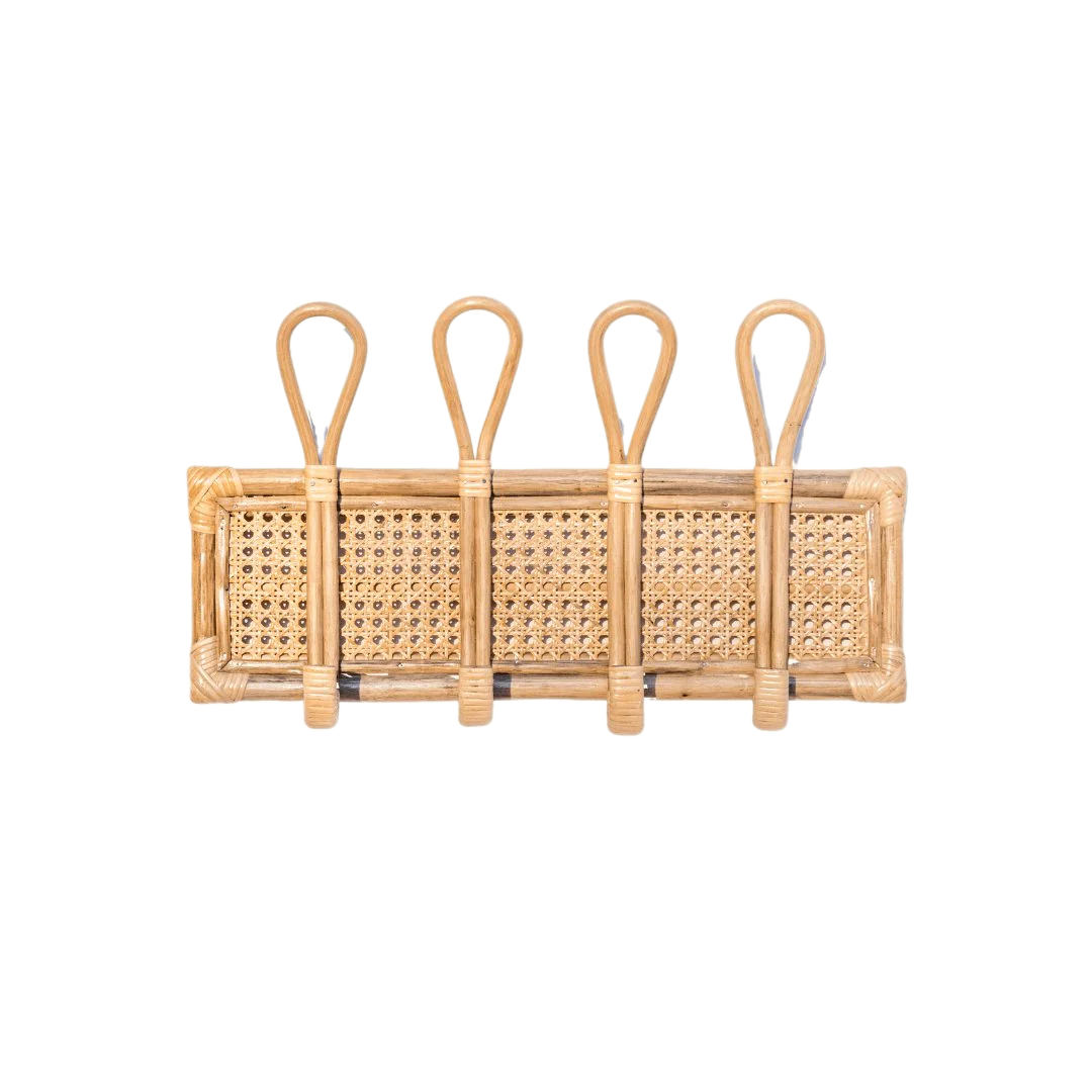 Essentials Rattan Wall Rack With Four Hooks Affordable Rattan Storage Racks For Home Decoration