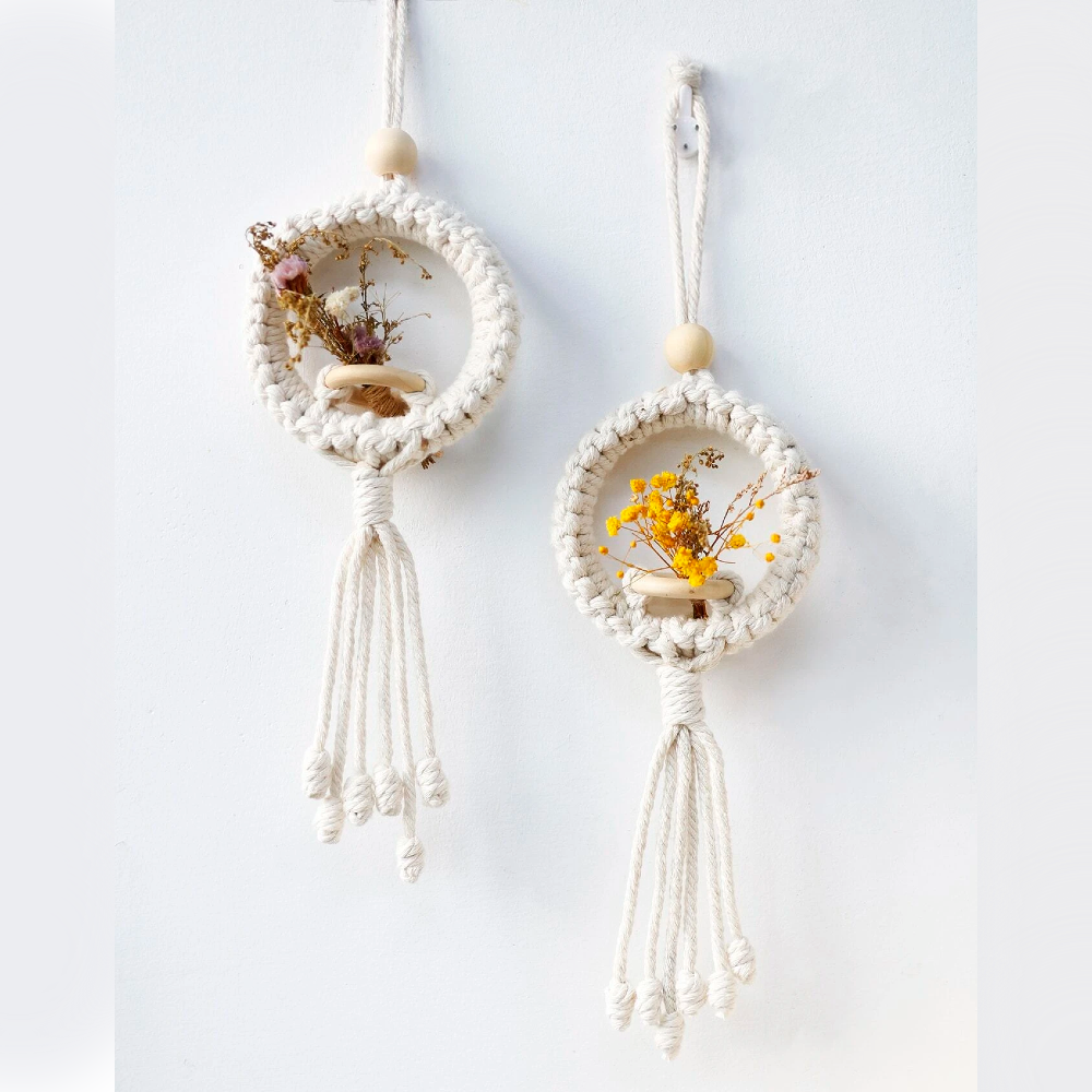 Wholesale Boho Macrame Wall Hanging Ornament Hand Knotted Macrame Flower Hanger Perfect For Wall Decor Vietnam Supplier