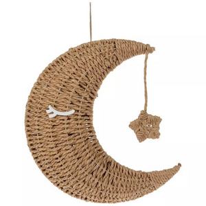 Wholesale Eye-Catching Woven Seagrass Moon & Star Wall Hanging Decor For Kids Room Adorable Items With Eco-Friendly Materials