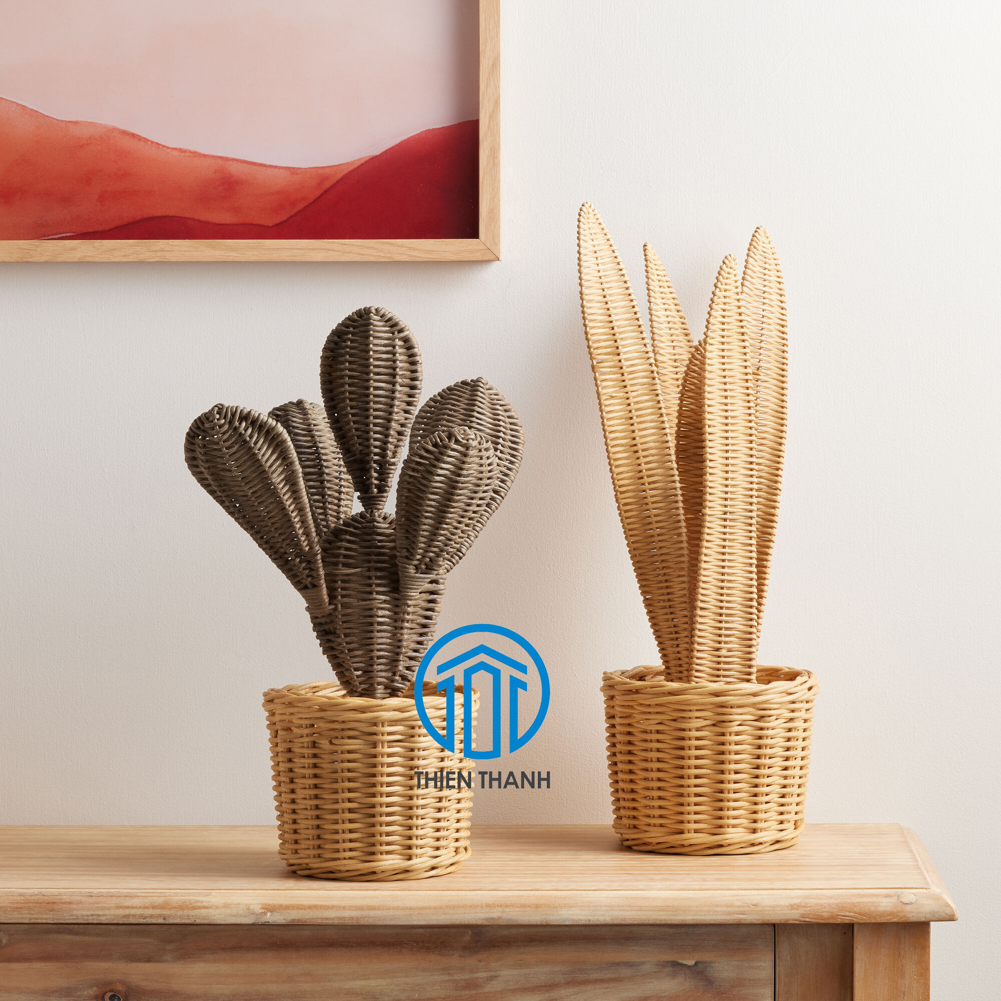 Elegant Home Decoration Natural Exotic Decorative Rattan Cactus Planter Eco Friendly Rattan Cactus Decor Ornaments