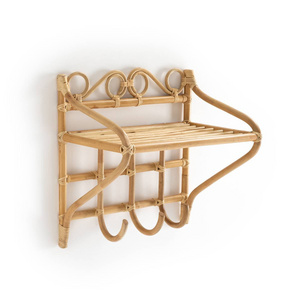 High Quality Vintage Style Rattan Wall Shelf With Hooks Hanger Cloth For Home Living Room Decoration Made In Vietnam