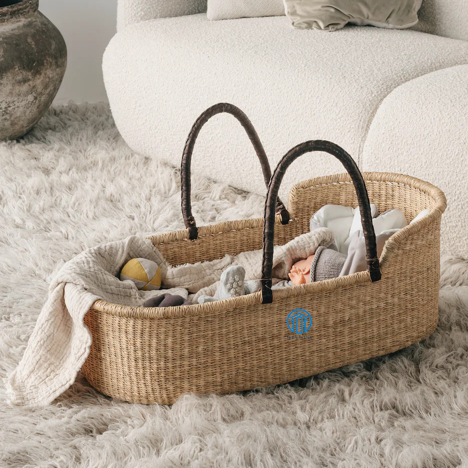 On Trend Baby Elegant Natural Newborn Wicker Seagrass Changing Basket with Foam Diaper Pad and Sheet