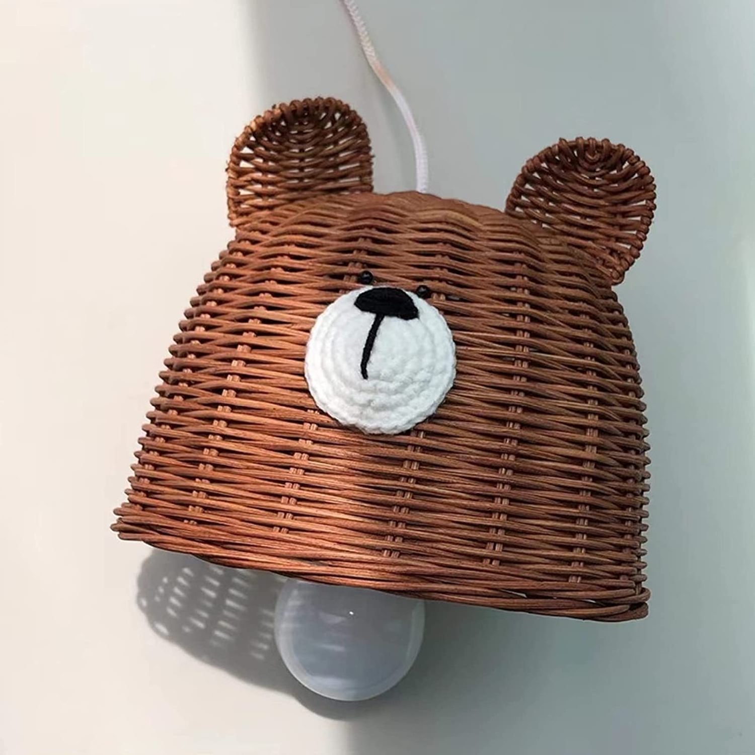 Adorable Bear Shaped Rattan Lamp Shade For Kids Room Table Lamp And Ceiling Handwoven Boho Farmhouse Lamp Cover Nursery Decor