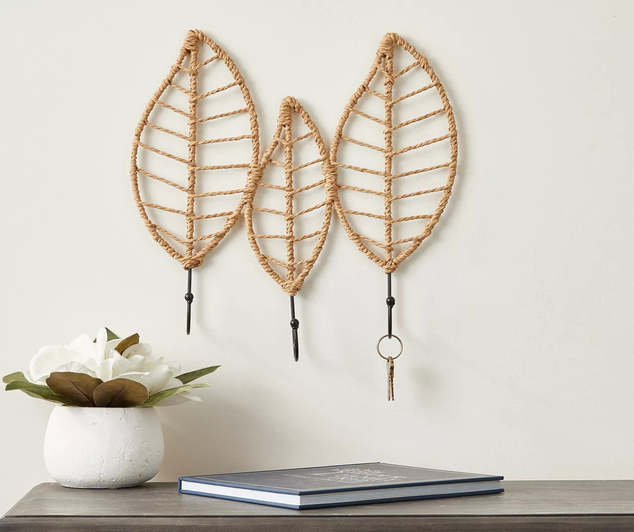 Wrapped Leaf Hanging Wall Hook Rattan Triple Cactus Hook Garments Kids Hanger Decor Boho Wall Clothes Hanger