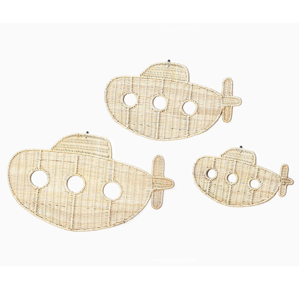 Whimsical design hot price natural submarine inspired rattan nursery wall hanging decor for kids and babies' room