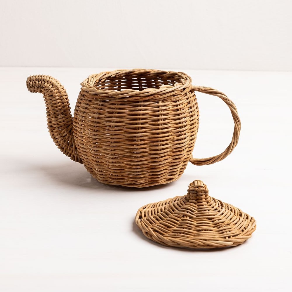 Kitchen And Pretend Play Natural Rattan Tea Set Bohemian Nursery Toys Toddler Gift Tea Set Kid Montessori Toys For Kids