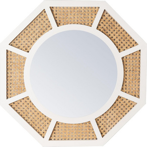 Minimalist Decorative Octagonal White Wood Rattan Wall Mirror Antique For Bedroom Living Room Home Decor Items From Vietnam