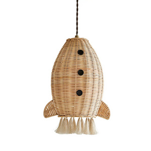 New Collection Hot Trend Adorable Natural Handmade Nursery Decor Wicker Rattan Hanging Rocket Lampshade