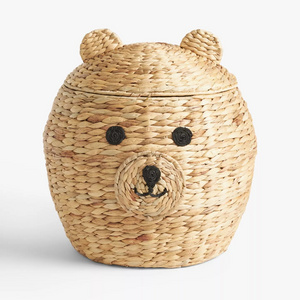 Cute Design Bear Shape Water Hyacinth Basket With Lid Graceful Hyacinth Kids Storage Container