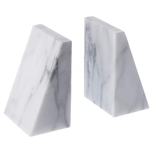 Decorative Unique Triangular 100% Natural Polished White Marble Bookends for Heavy Books Book Ends Perfect for Shelves