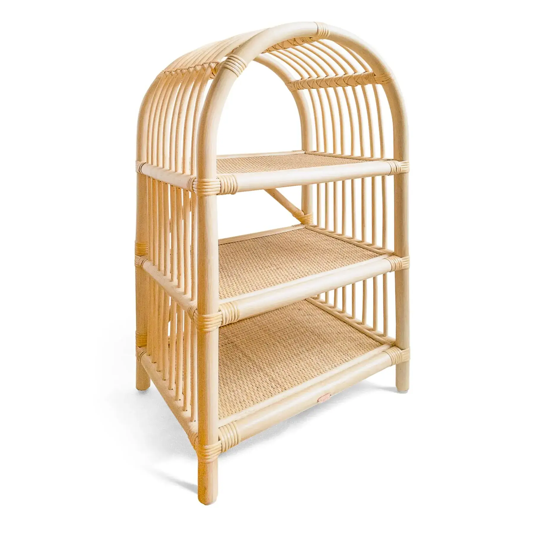 Hand Braided Rattan Children's Standing Shelf Long-lasting Rattan Kids Three Tiers Storage Shelf