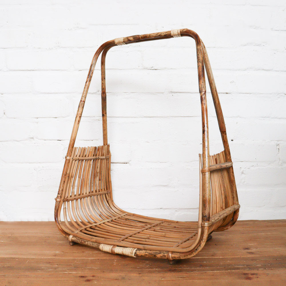 Natural Rattan Storage Basket Wicker Boho Firewood Basket Holder Indoor Fireplace Log Holder Storage Carrier Decorative Holders