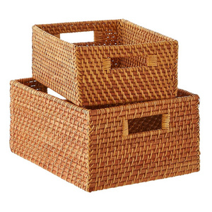 Copper natural Rustic Rattan Basket Ottoman Wicker Baskets for Home Office Organization Office Paper Basket