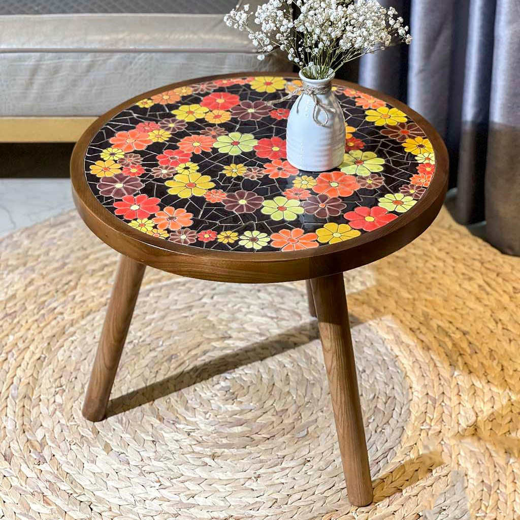 Outdoor Mosaic Patio Ceramic Top Round Coffee Table for Small Porch Balcony Mosaic Tables Wholesale From Vietnam