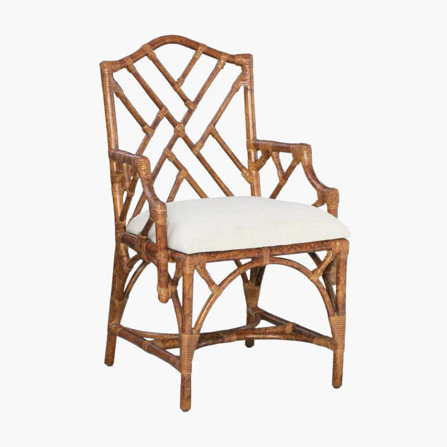 20th Century Tortoise Shell Rattan Chippendale Arm Chair Vintage Bamboo Dining Chair From Vietnam