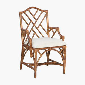 20th Century Tortoise Shell Rattan Chippendale Arm Chair Vintage Bamboo Dining Chair From Vietnam