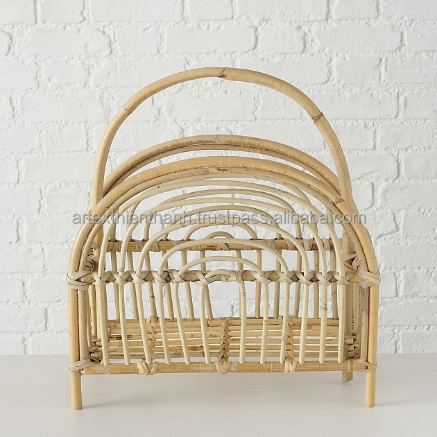 Creative Magazine Rack Small Boho Magazine Holder Storage Basket Hand Woven Natural Rattan Magazine File Holder Newspaper Rack