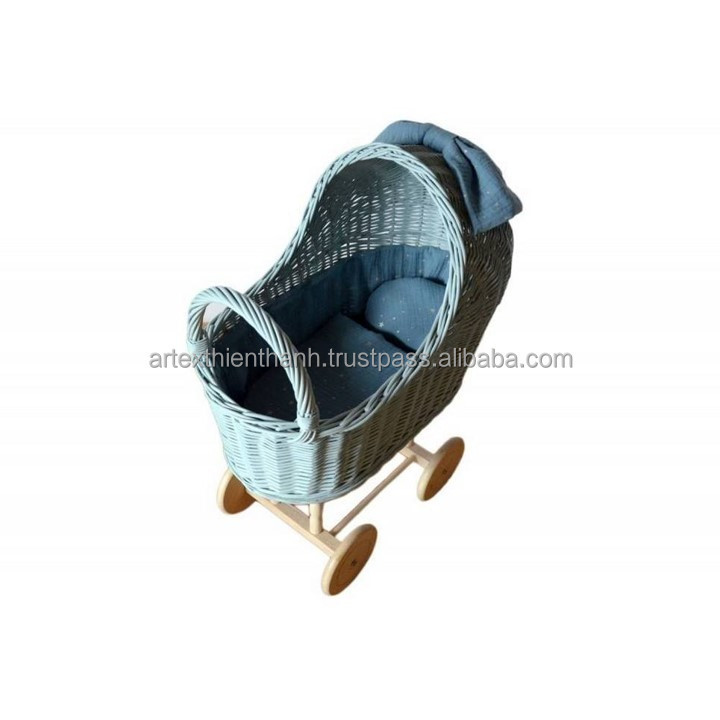 Baby Walker Doll Wicker Stroller Buggy Carriage Rattan Doll Pram With Wheels Kids Room Decoration Retro Woven Toddler Carriers