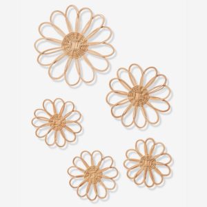 Glorious Pack Of 5 Rattan Wall Hanging Flower Decoration Hot Trend Floral Wall Decor In Rattan For Kids Room