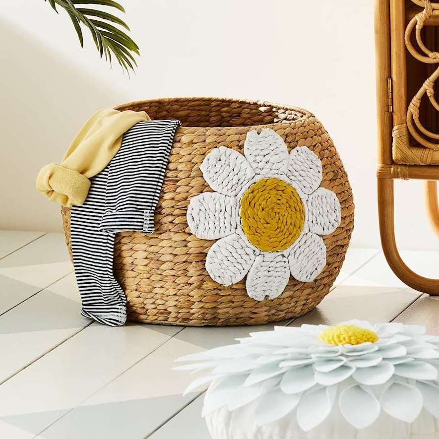 Daisy Water Hyacinth Storage Basket Lovely Woven Storage Basket For Kids Toys And Laundry Wholesale From Vietnam