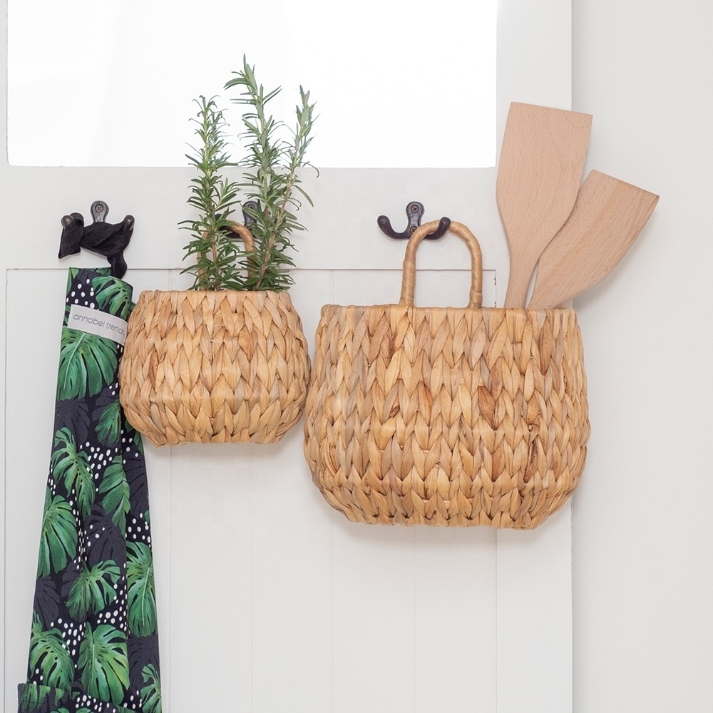 Unique Planter Natural Water Hyacinth Hanging Plant Pots Holder Indoor Flower Pots & Planters Wall Hanging Handmade