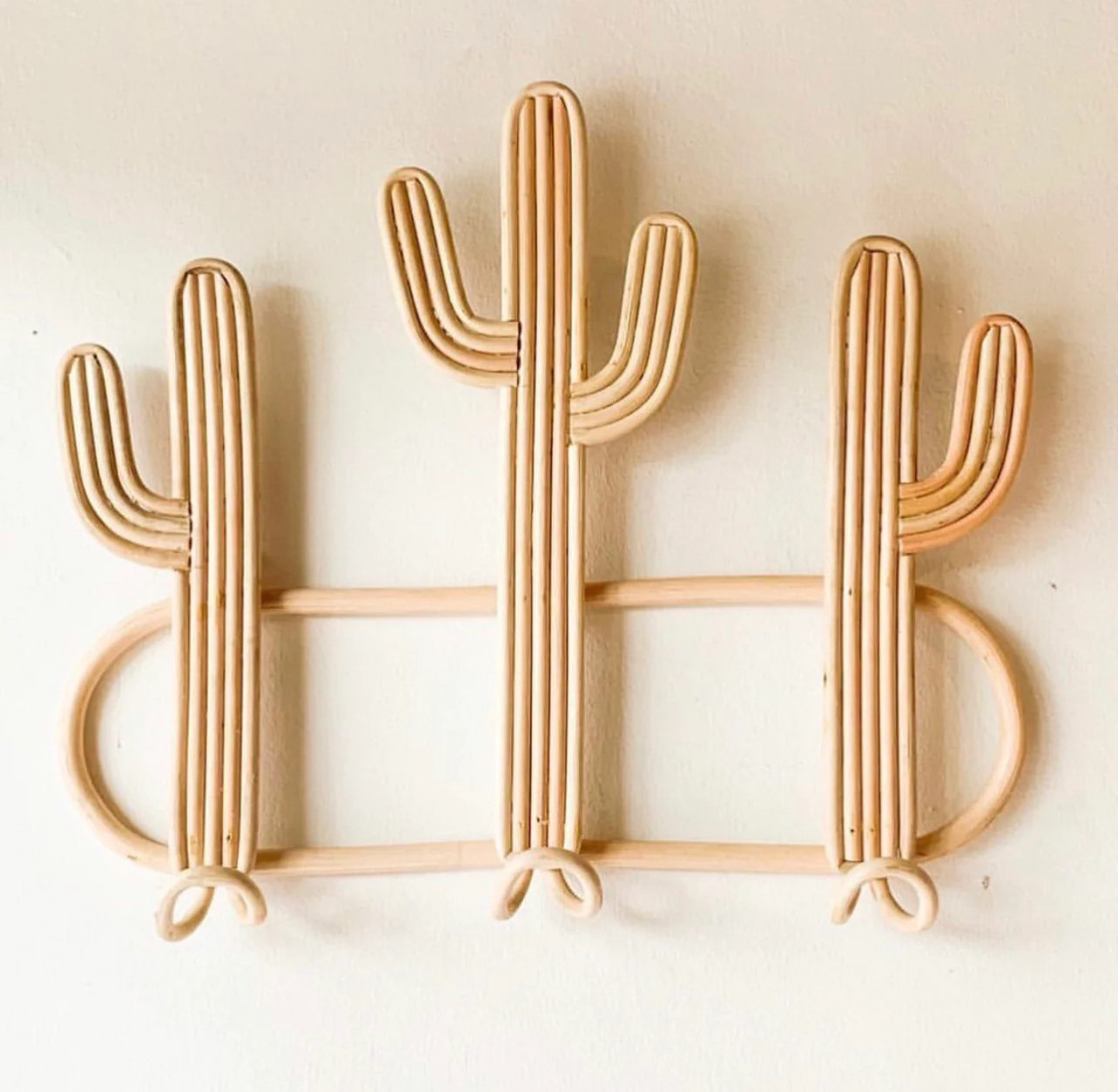 Adorable Rattan Triple Cactus Hook Garments Kids Hanger Decor Boho Nursery Decor Wall Clothes Hanger