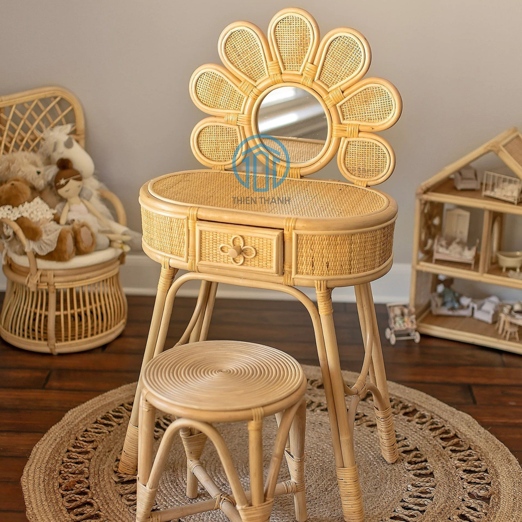 New arrival kid toy, natural handmade rattan kid vanity set, best selling with high quality kid furniture made in Vietnam