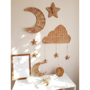 Hand woven natural decor rattan wall decor set moon & star decorations for children kids room new baby gift