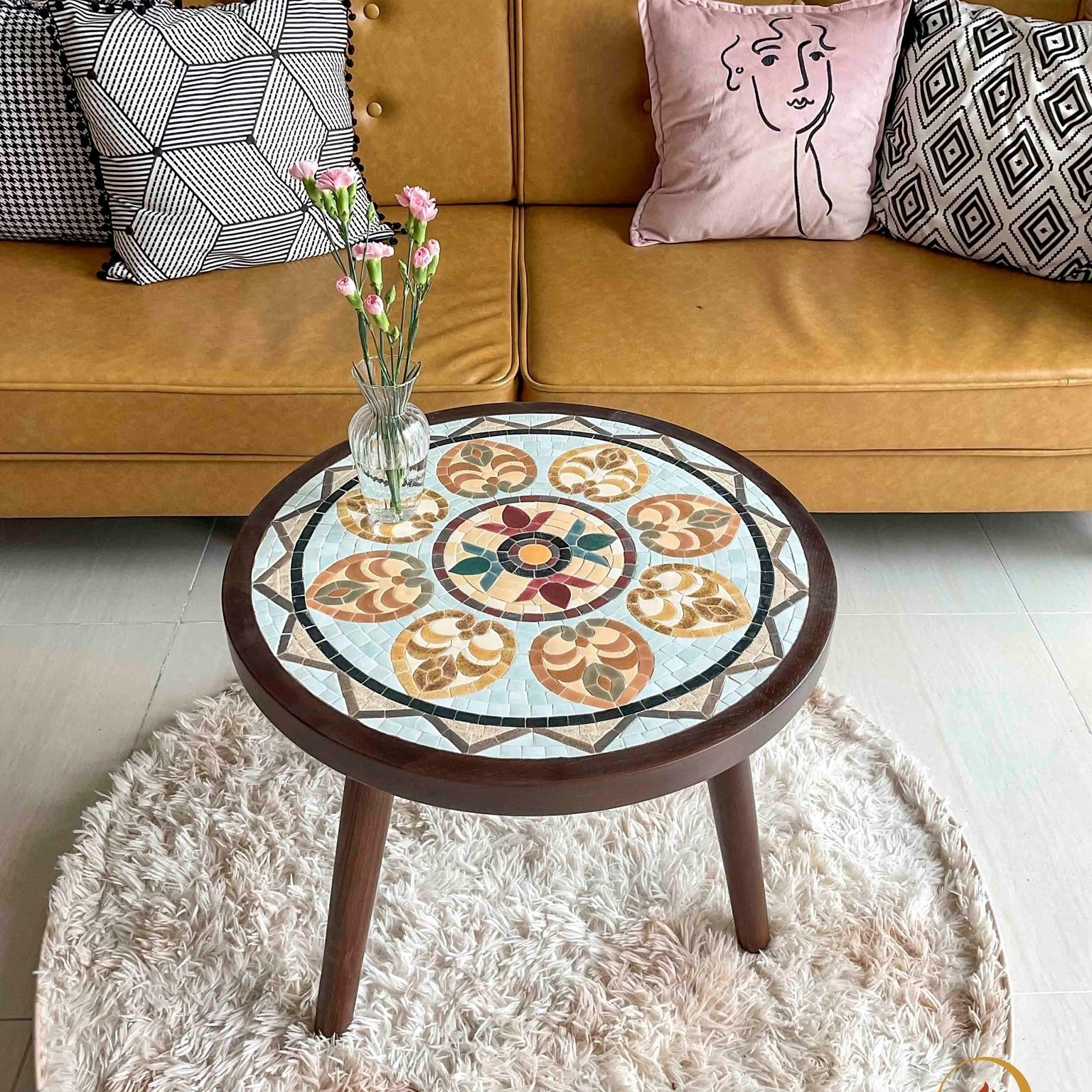 Outdoor Mosaic Patio Ceramic Top Round Coffee Table for Small Porch Balcony Mosaic Tables Wholesale From Vietnam