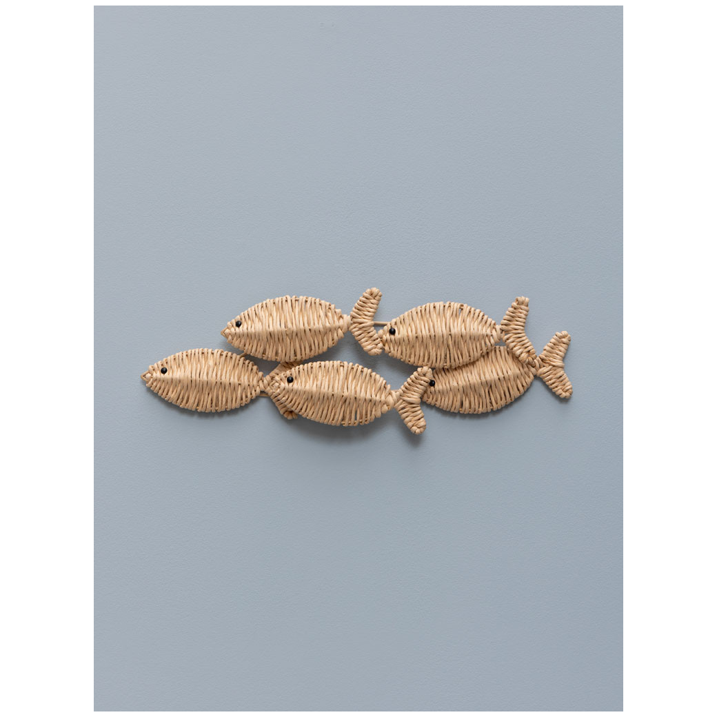 Eye-Catching Cute Mini Woven Seagrass Small School Of Fish Wall Decoration For Kids Bedroom And Home Decor Made In Vietnam