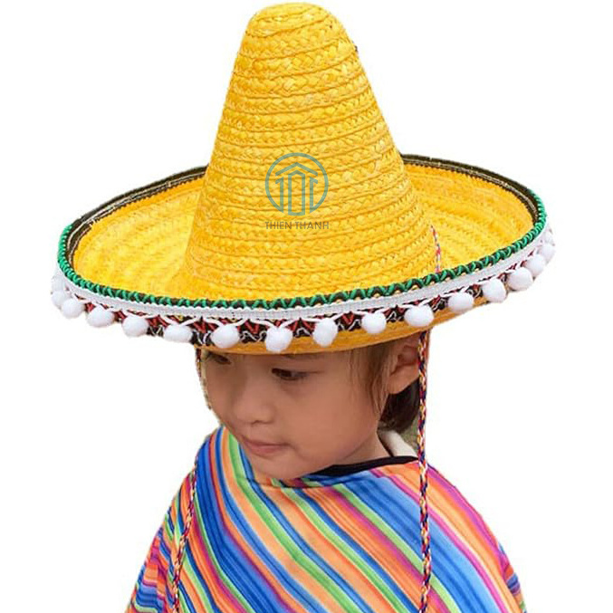 New collection natural handmade straw Mexico hat for kid, small hats for cosplay holiday, party decoration made in Vietnam