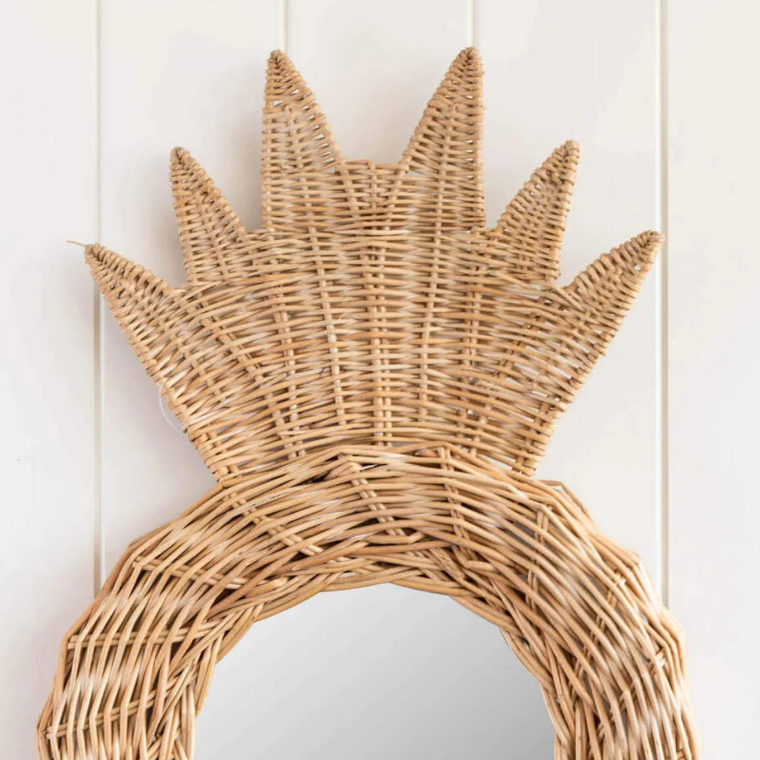 Best Choice Handmade Natural Rattan Pineapple-Shape Mirror Wall Decoration Baby & Kids Room Custom Design Wall Hanging Decor