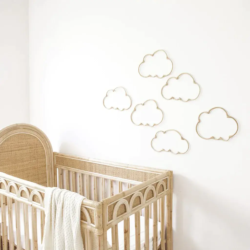 Suitable for Nursery Kid Wall Art Hanging Natural Rattan Cloud Wall Decal Set Boho Baby Girl Nursery Wall Decor