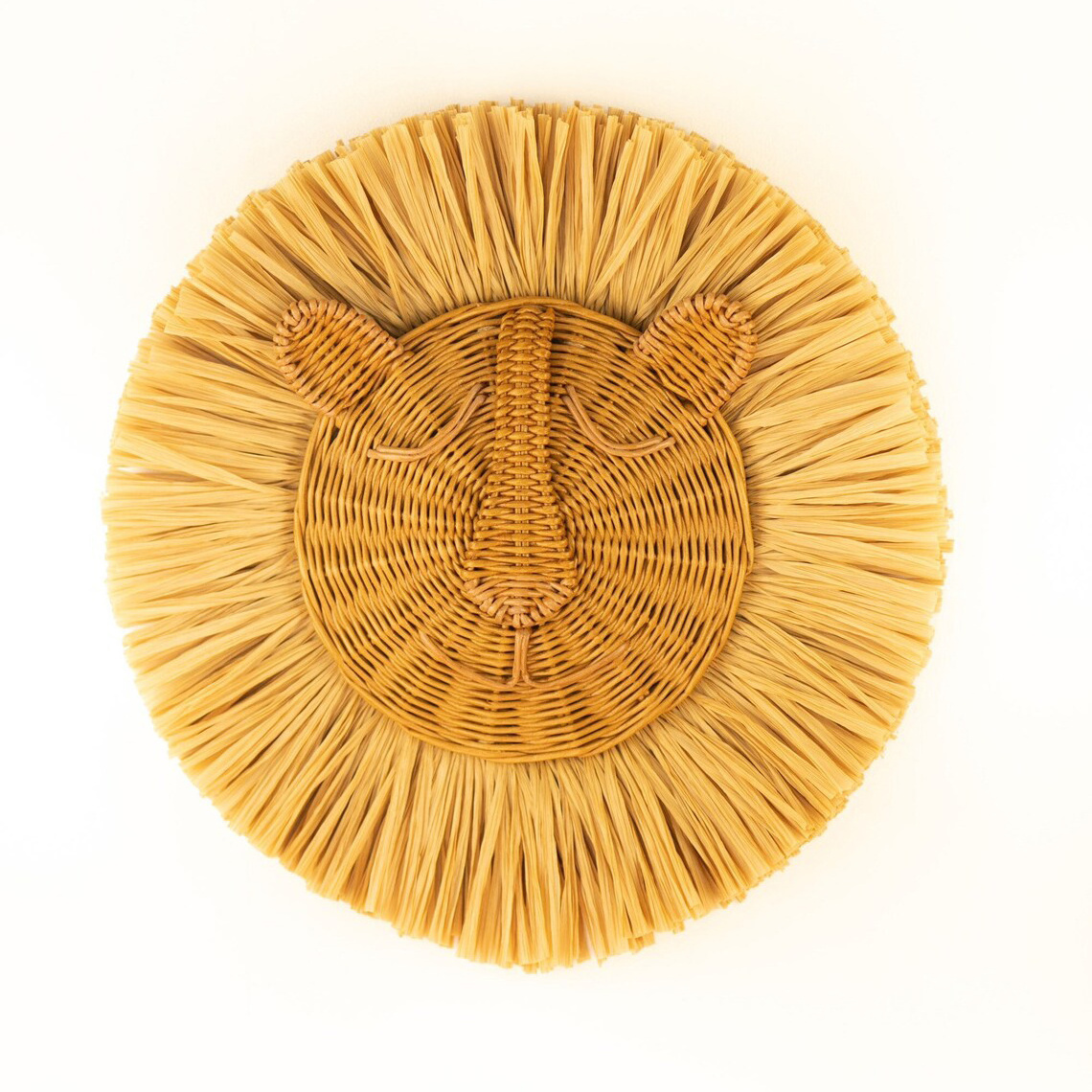 Nursery decor rattan animal head wall hanging Wicker brown Lion face Round head decor hand-woven from Vietnam