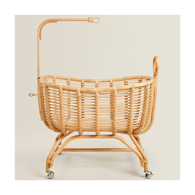 Eco-friendly Rattan Crib With Wheels Rattan Baby Crib Cot Wicker Rattan Baby Cribs Suitable For Newborn Baby Room