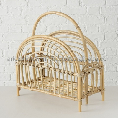 Creative Magazine Rack Small Boho Magazine Holder Storage Basket Hand Woven Natural Rattan Magazine File Holder Newspaper Rack