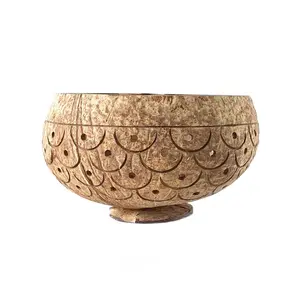 Hand Carved Dragon Scales Coconut Planter Pot Eco-friendly Wholesale Coconut Shell Stand Plant Pot