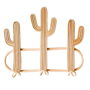 Adorable Rattan Triple Cactus Hook Garments Kids Hanger Decor Boho Nursery Decor Wall Clothes Hanger