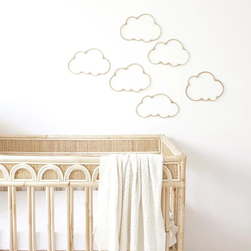 Suitable for Nursery Kid Wall Art Hanging Natural Rattan Cloud Wall Decal Set Boho Baby Girl Nursery Wall Decor