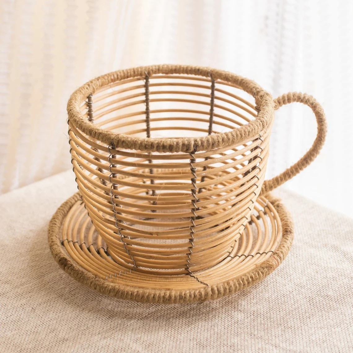 Tea Cup Planter Tea Cup Shape Basket Ecofriendly basket Rattan Cute Indoor planter plants and pots for Home decor