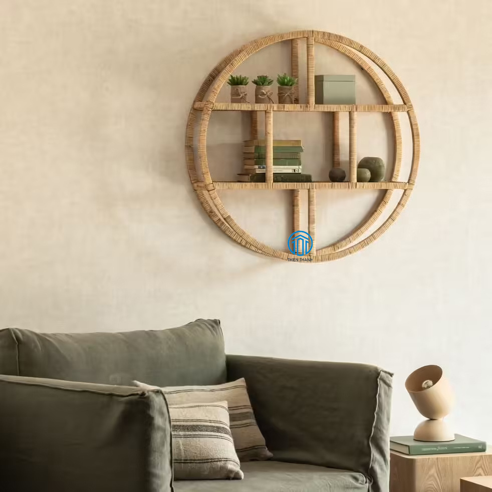 Vietnam FBA Amazon  Round Rattan Wall Shelf Small Shelf Nursery Decorative Shelves for Wall Handcrafted  Rattan Wall Decoration