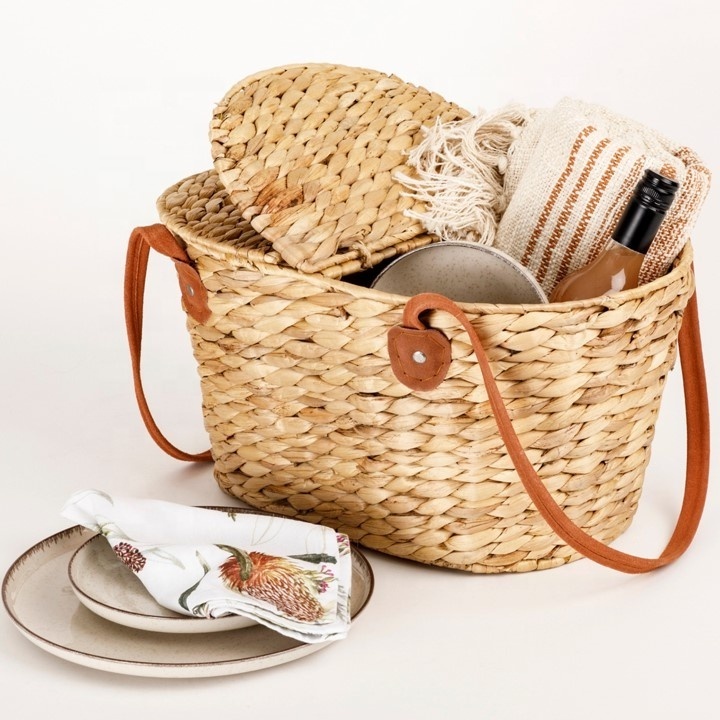 Picnic Basket Wholesale Home Kitchen Picnic Food Fruit Vegetables Sundries  water hyacinth picnic baskets with lid handle