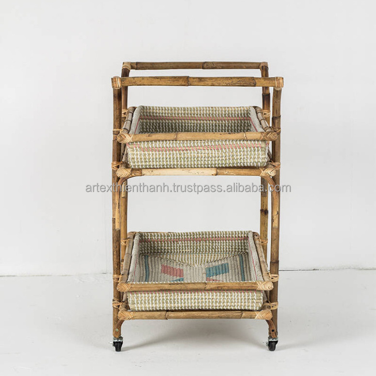 High Quality Hotel Bar Restaurant Wooden Tea Wine Liquor Service Cart Trolley Durable Using Various Food Service Drinks Bar Cart