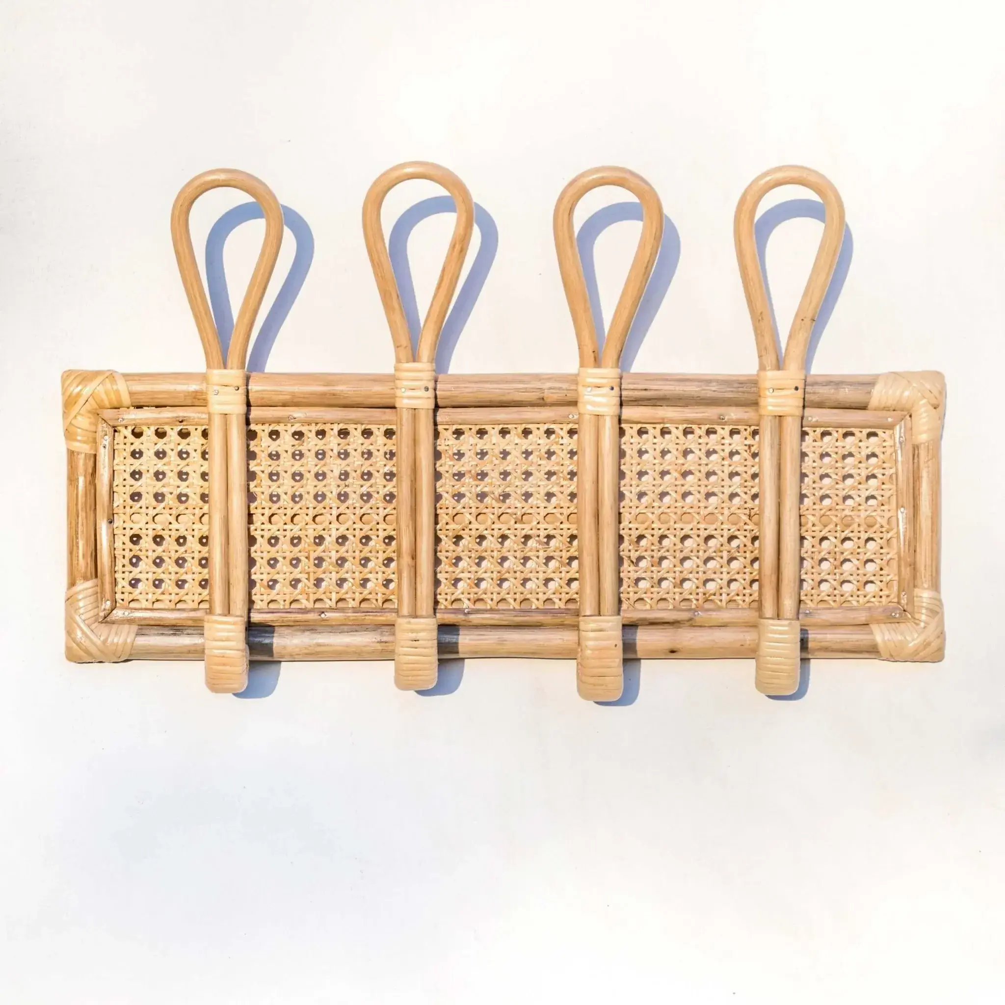 Essentials Rattan Wall Rack With Four Hooks Affordable Rattan Storage Racks For Home Decoration