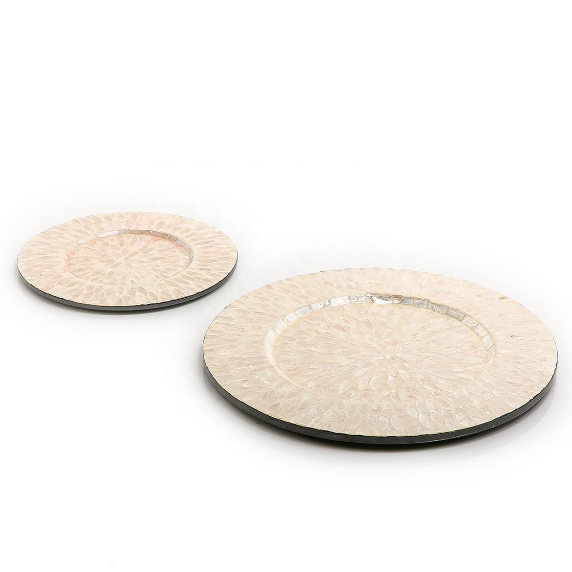 Hot Selling Arabian Style Eid Ramadan Gifts Giveaways Mother of Pearl Inlay Set of 2 Chocolate serving charger plates