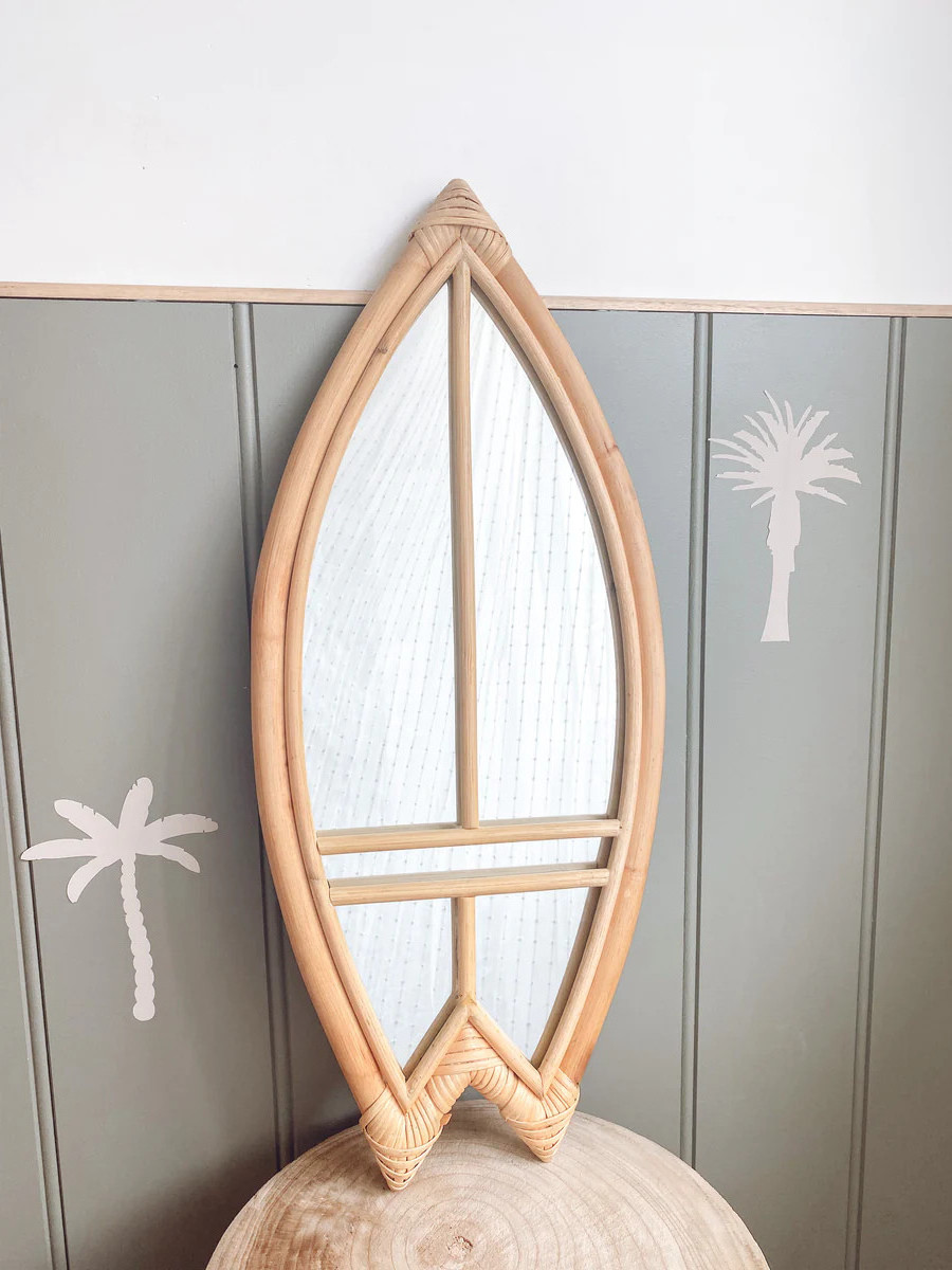 Gorgeous Unique Design Natural Rattan Surfboard Shaped Mirror Wall Decoration Baby & Kids Bedroom Nursery Decoration