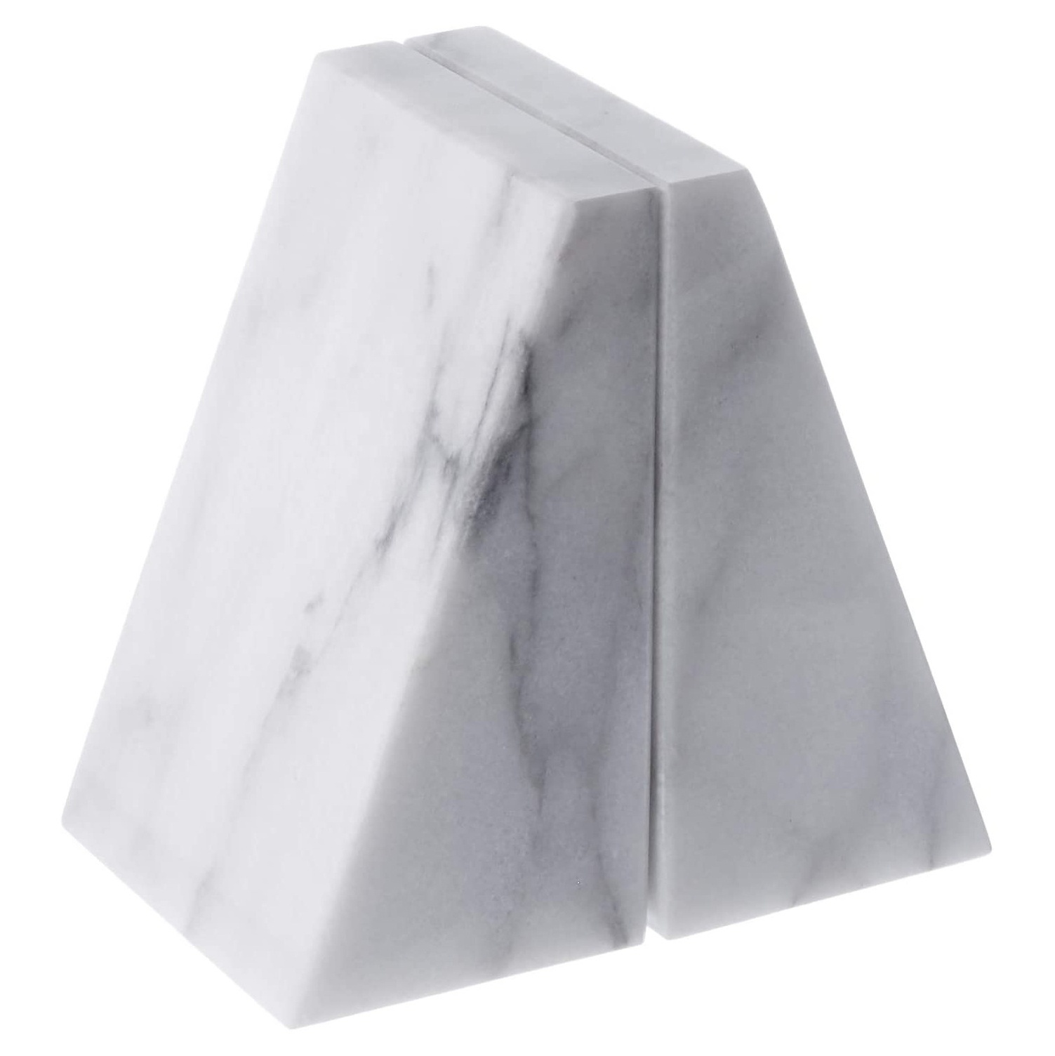 Decorative Unique Triangular 100% Natural Polished White Marble Bookends for Heavy Books Book Ends Perfect for Shelves