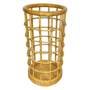 High quality hand woven natural rattan outdoor umbrella stand wicker rattan umbrella holder handmade from Vietnam