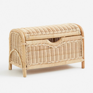 New Arrival Handmade Natural Rattan Storage Bench Wicker Rattan Storage Baket For Kids Playing Room Toys Basket For Babies